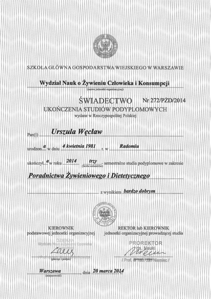 Dyplom - studia podyplomowe