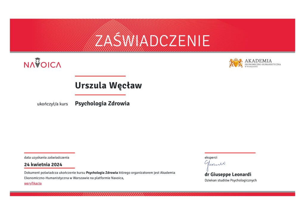 Psychologia zdrowia zaświadczenie