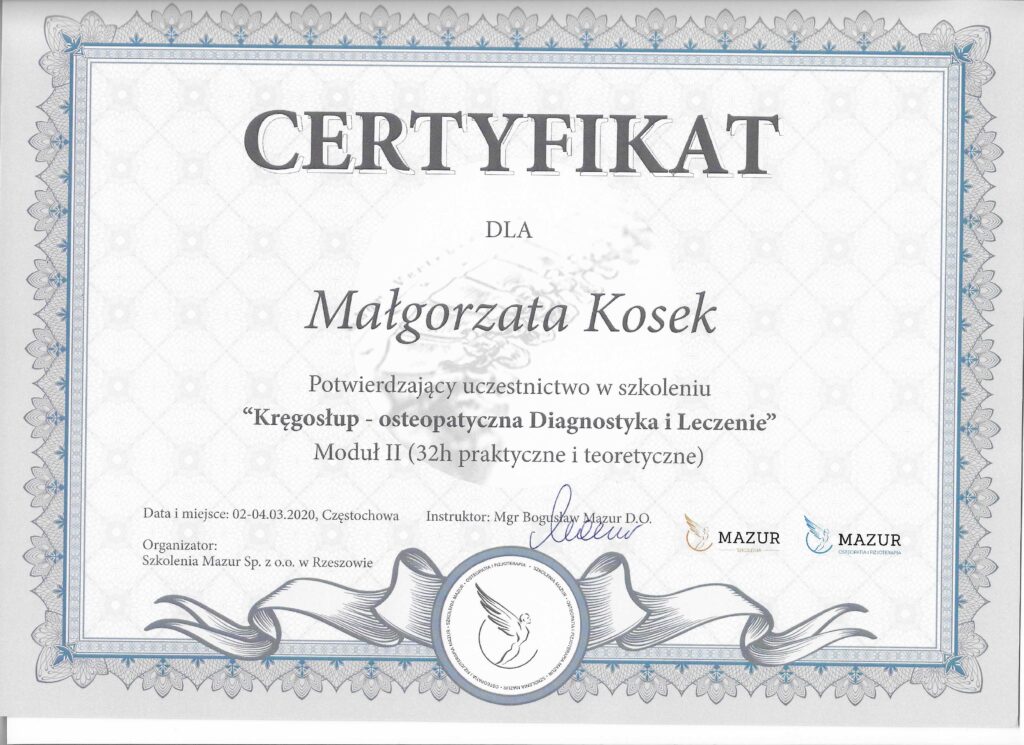 Kręgosłup - Osteopatyczna Diagnostyka i Leczenie II